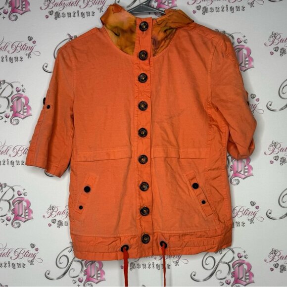 Marccain sports sweater 3/4 sleeve orange tie dye buttons floral hood mesh y2k - Picture 1 of 16